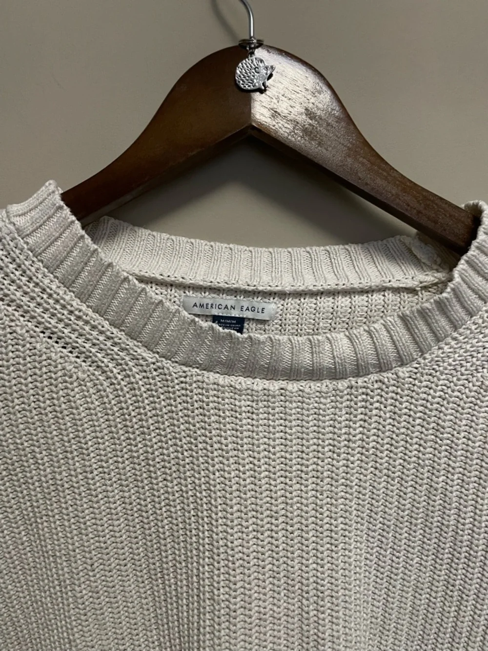 American Eagle Outfitters Cream Ribbed Oversized Crewneck Sweater Women’s Medium - Picture 2 of 8